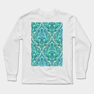 Botanical Moroccan Doodle Pattern in Mint Green, Lilac & Aqua Long Sleeve T-Shirt